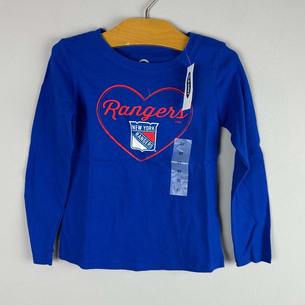 NWT Old Navy Official NHL Product Rangers Kids Long Sleeve Blue Shirt size 5T